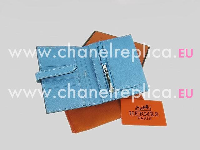 Hermes Classic Clemence Leather Purse In Light Blue H0006D