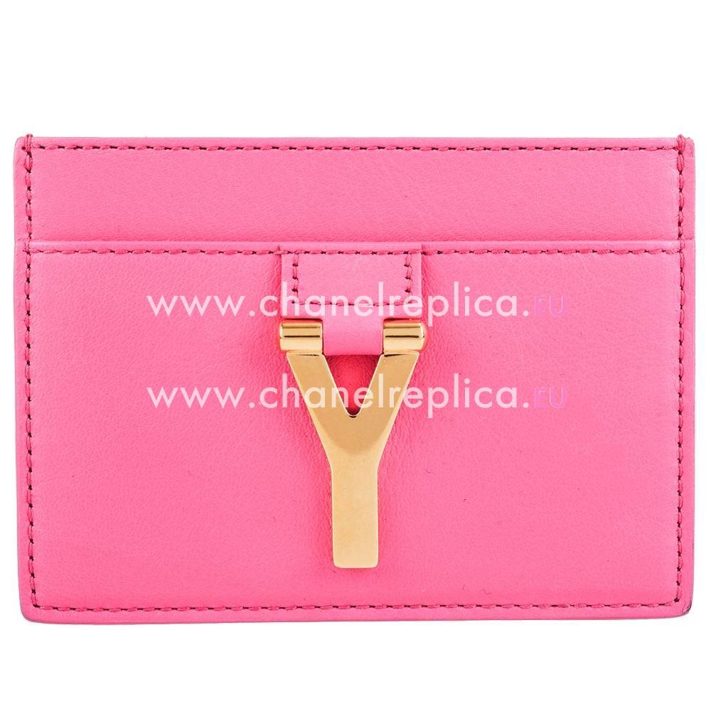 YSL Saint Laurent Paris Calfskin Y Cardcase In Pink YSL5145580