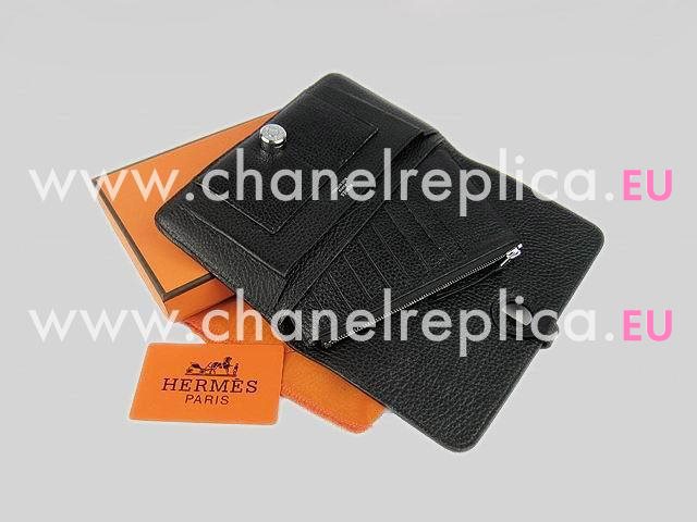 Hermes Dogon Clemence Leather Wallet Purse In Black HL001J