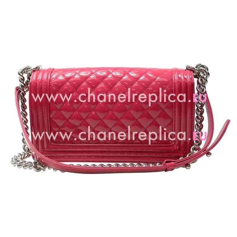 Chanel Red Patent Leather Medium Boy Bag Red Lock Anti-Silver Hardware A67086VFUCHSIA
