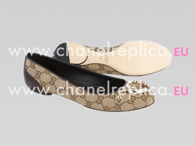 Gucci Beige/Brown canvasHeart Bit ballet flats Shoes 317585