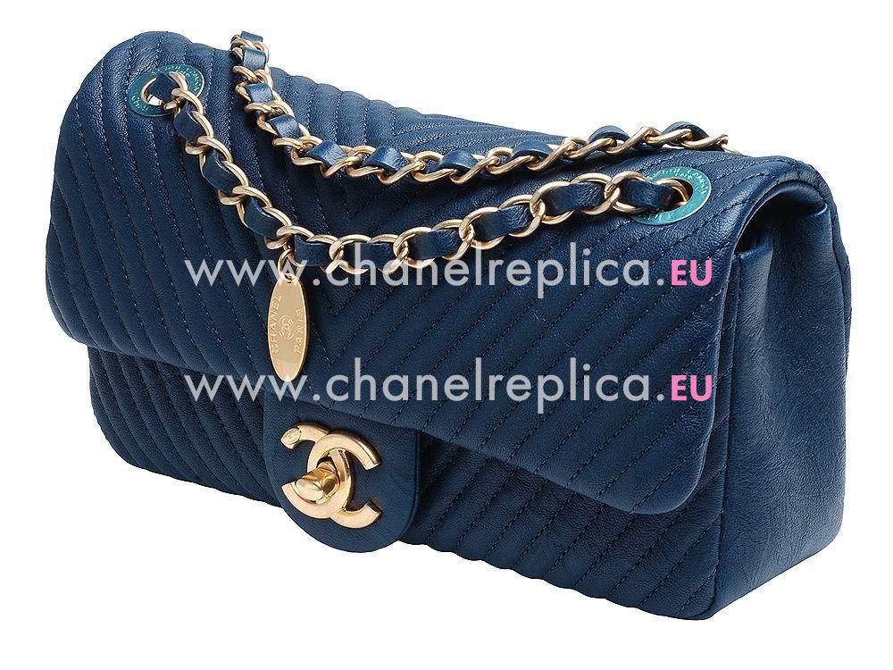 Chanel Calfskin Herringbone Mini Coco Flap Bag (Deep Blue) A704573