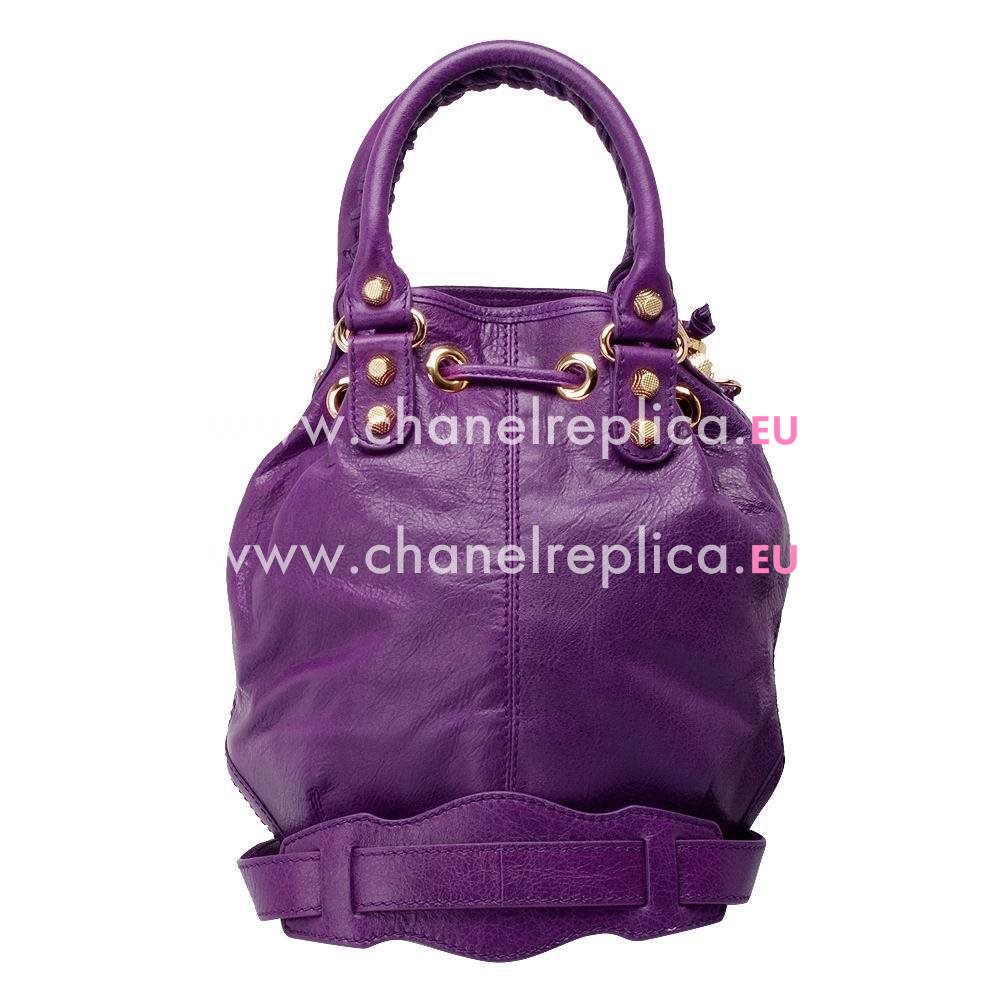 Balenciage Pompon Lambskin Gold hardware Classic Mini Bag Purple B4664150