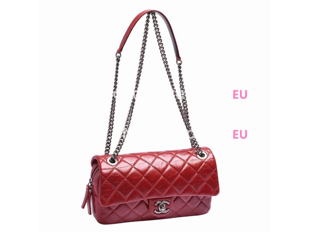 Chanel Duo Color Anti-Silver Calfskin Flap Bag Dark Red A90699B