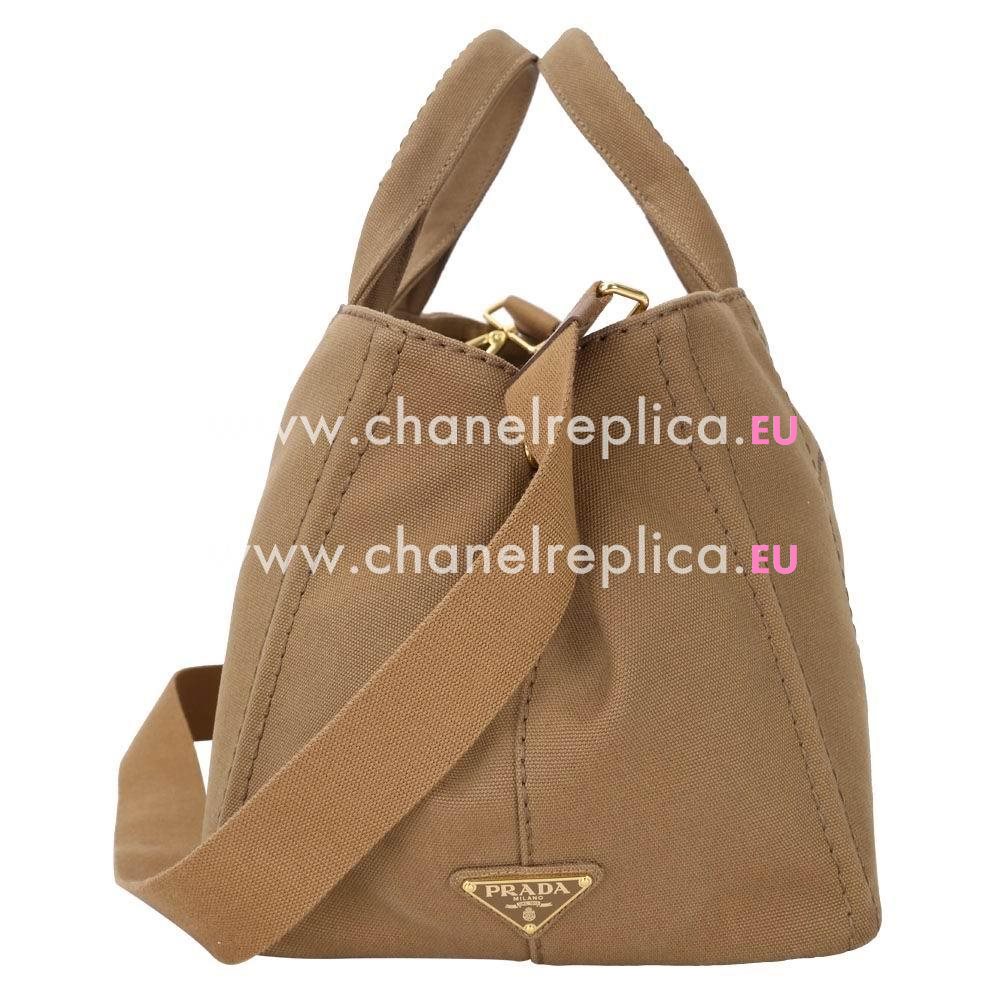 Prada Canapa Stampata Printing Logo Denim Canvas Bag Camel PR7054129