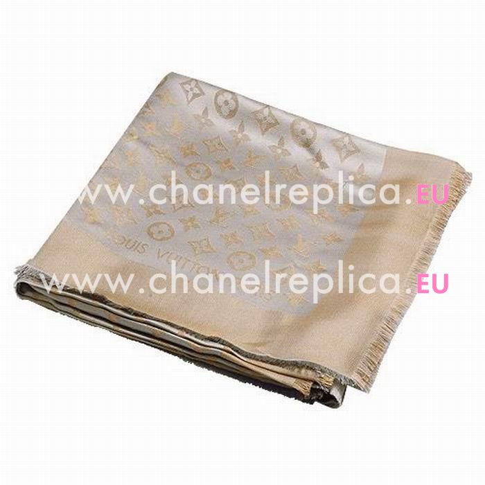 Louis Vuitton Classic Mongram Silk Wool Shawl Beige M74121