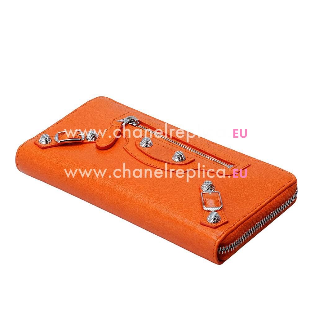 Balenciaga Money Lambskin Silvery Hardware Wallets Orange B2055145