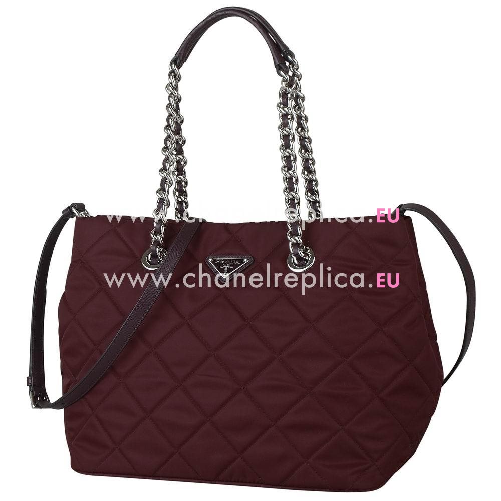 Prada Teaauto Saffiano Classic Triangle Logo Nylon Chain Handle/Shoulder Bag Burgundy PR6101905