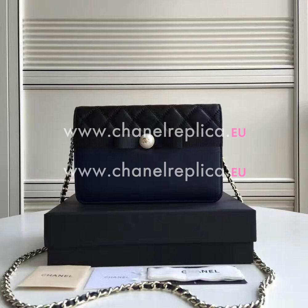 Chanel Classic Gold Hardware Calfskin Shoulder Bag Black/Dark Blue C6120301