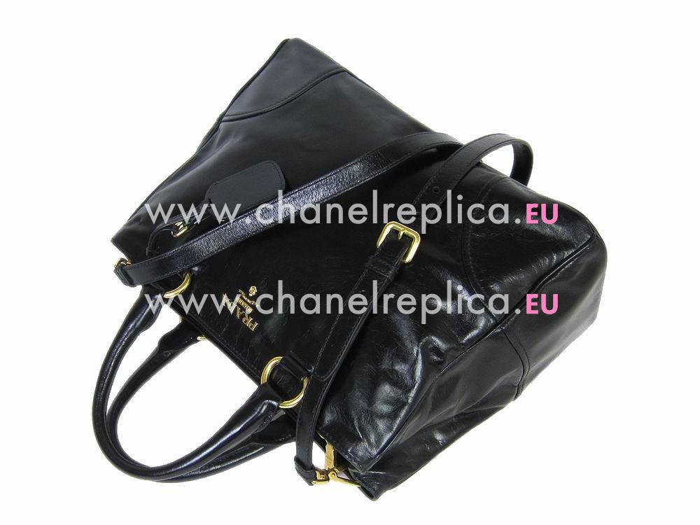 Prada Vitello Shiny Calfskin Triangle Logo Shouldbag Black P415573