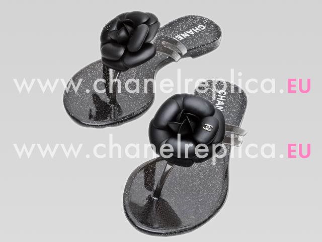 CHANEL CAMELLIA FLIP-FLOPS SANDAL IN BLACK 1245HB