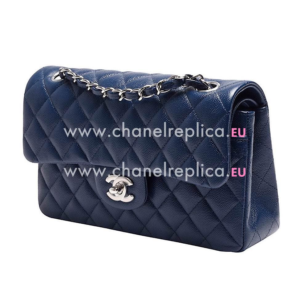 CHANEL COCO Flap Rhombus Silvery Hardware Caviar Calfskin Bag in Navy Blue C7091403