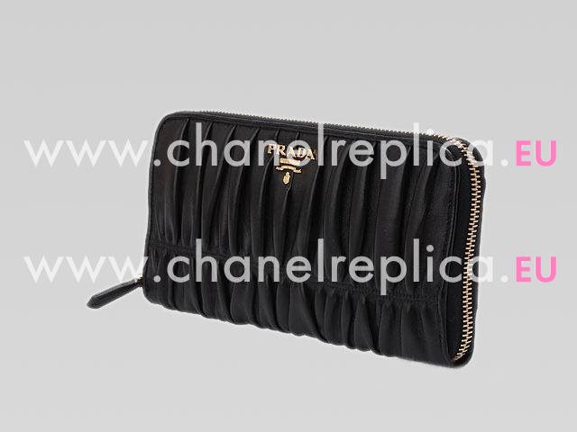 Prada Nappa Gaufre Lambskin Leather Chain Purse In Black P562495