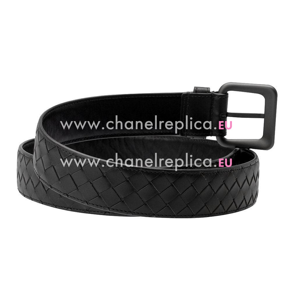 Bottega Veneta Classic Weave Calfskin Belt In Black B5856616