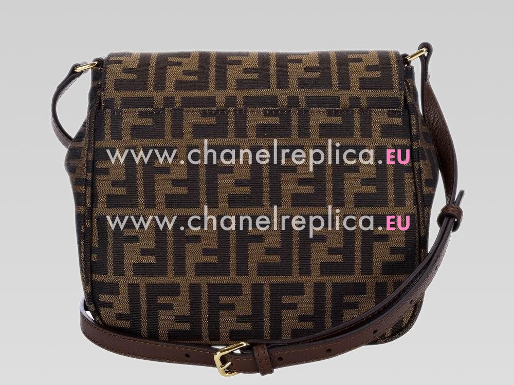 FENDI FF Logo PVC Canvas Messenge Bag In Coffee FE461835