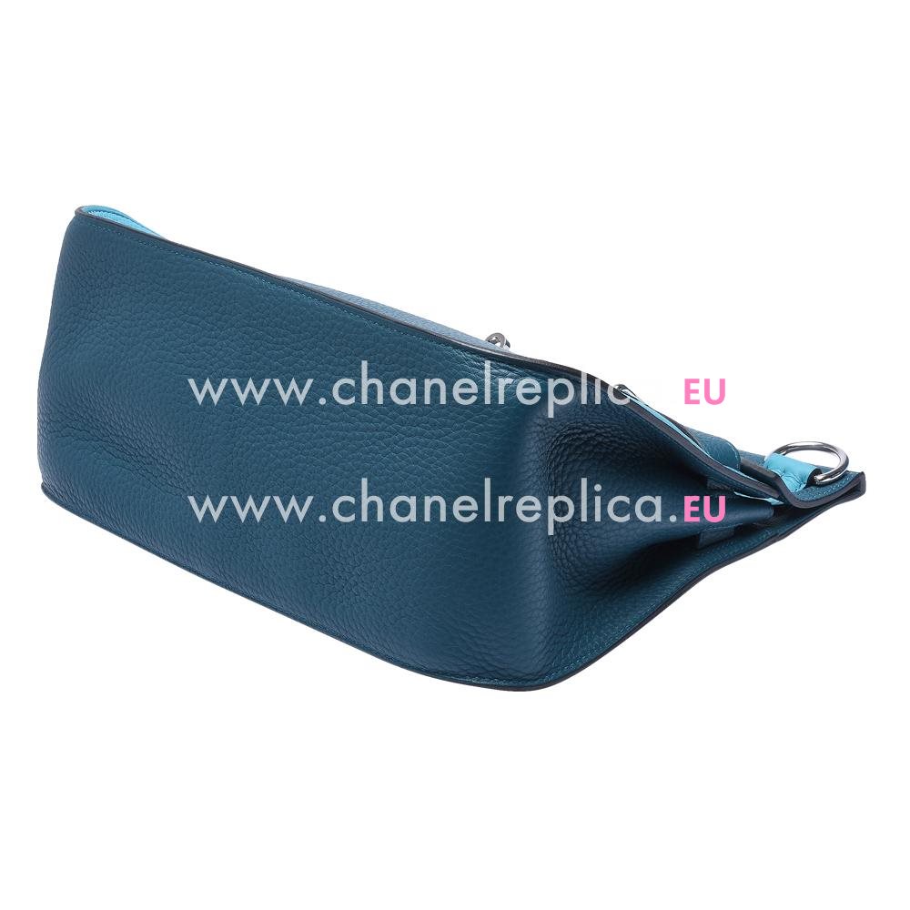 Hermes Jypsière Clemence 31cm Palladium Shoulder Bag Turquoise & Sky Blue JS589CTC