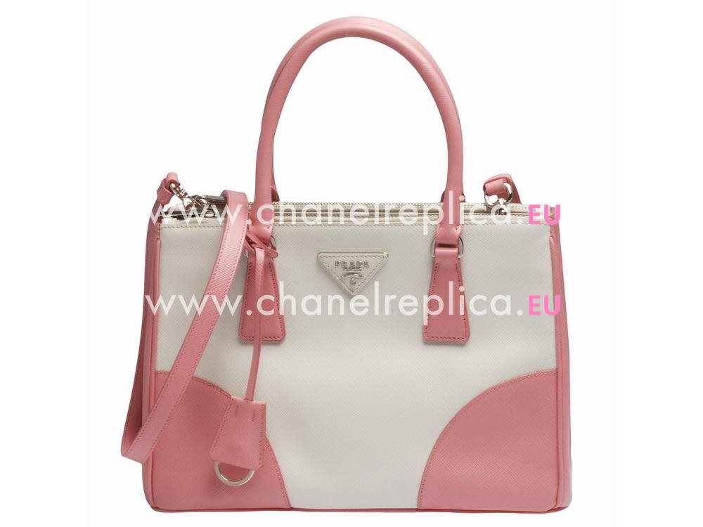 Prada Saffiano Lux Scratch Resistant Calfskin Handbag White/Pink P46697