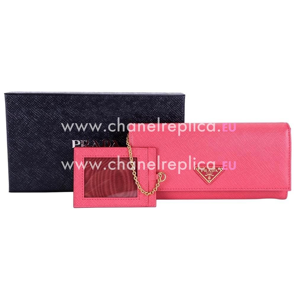 Prada Saffiano Triangle Logo Cowhide Zipper Wallet In Water Peaches PR61018018