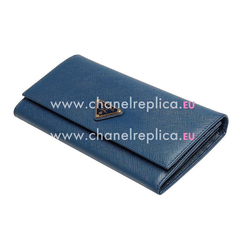 Prada Saffiano Triang Triangle Logo Cowhide Wallet In Deep Blue PR61017029