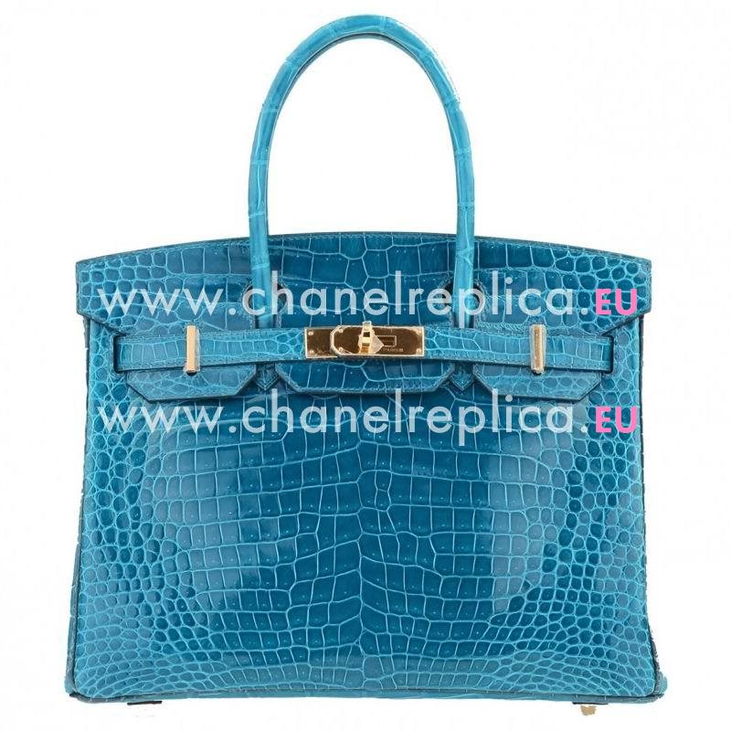 Hermes Birkin 30 Blue Izmir Crocodile Blue Colvert Interior With GHD Hand Sew H1030BIC