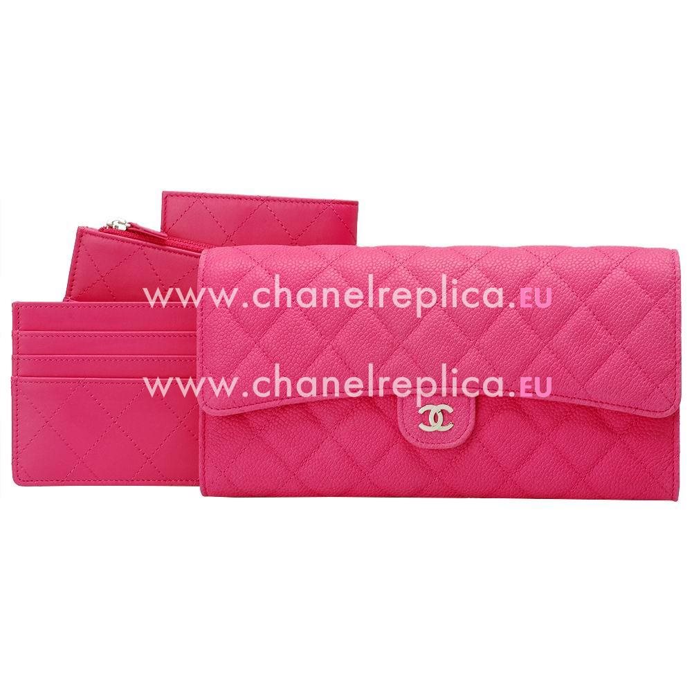 Chanel Caviar Silver CC Long Clutch Wallet Peach Pink A650623