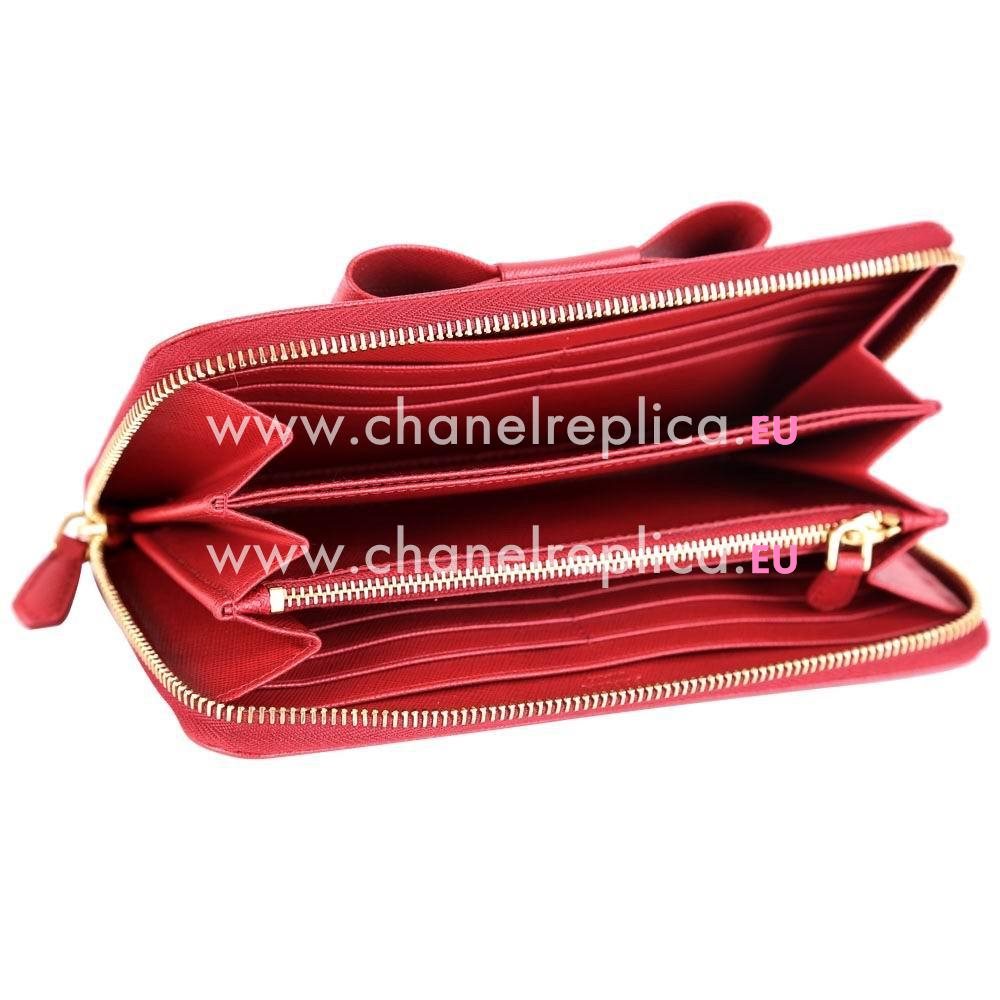 Prada Saffiano Embossment Logo Cowhide Zipper Wallet In Red PR61017035