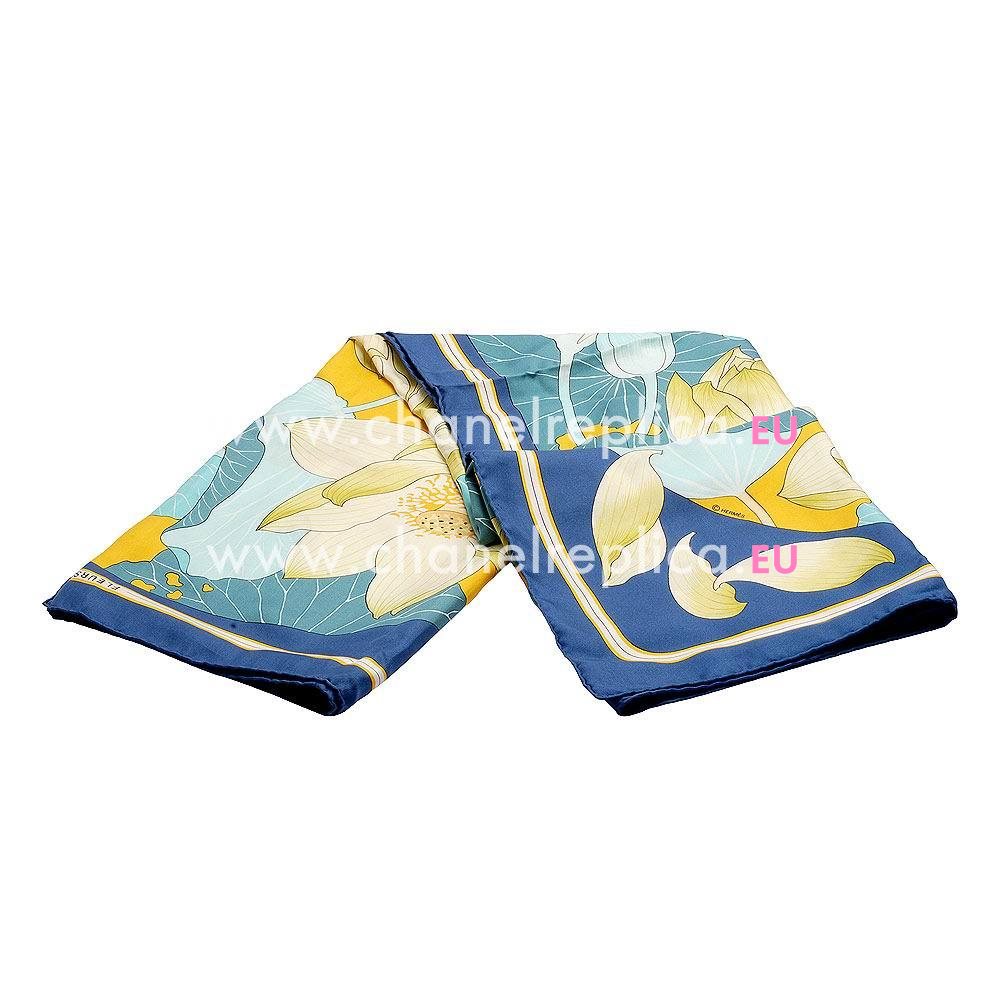 Hermes Lotus Silk Scarf Blue H6102839