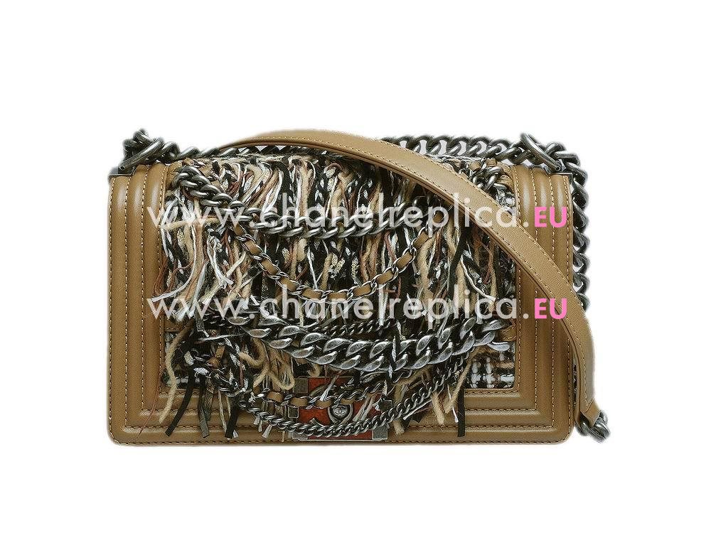 Chanel Paris-Shanghai Cowhide Fringed Boy Camel A551677