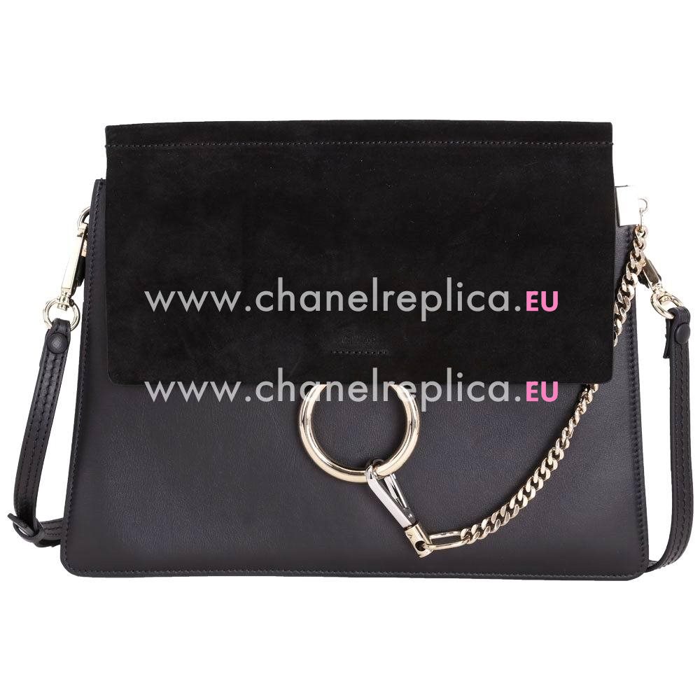 CHLOE Faye Chamois Calfskin Saddle Bag Black CL7040401