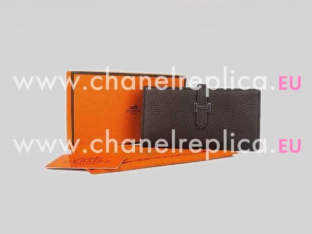 Hermes Hermes Dogon Clemence Leather Wallet Coffee H0005J