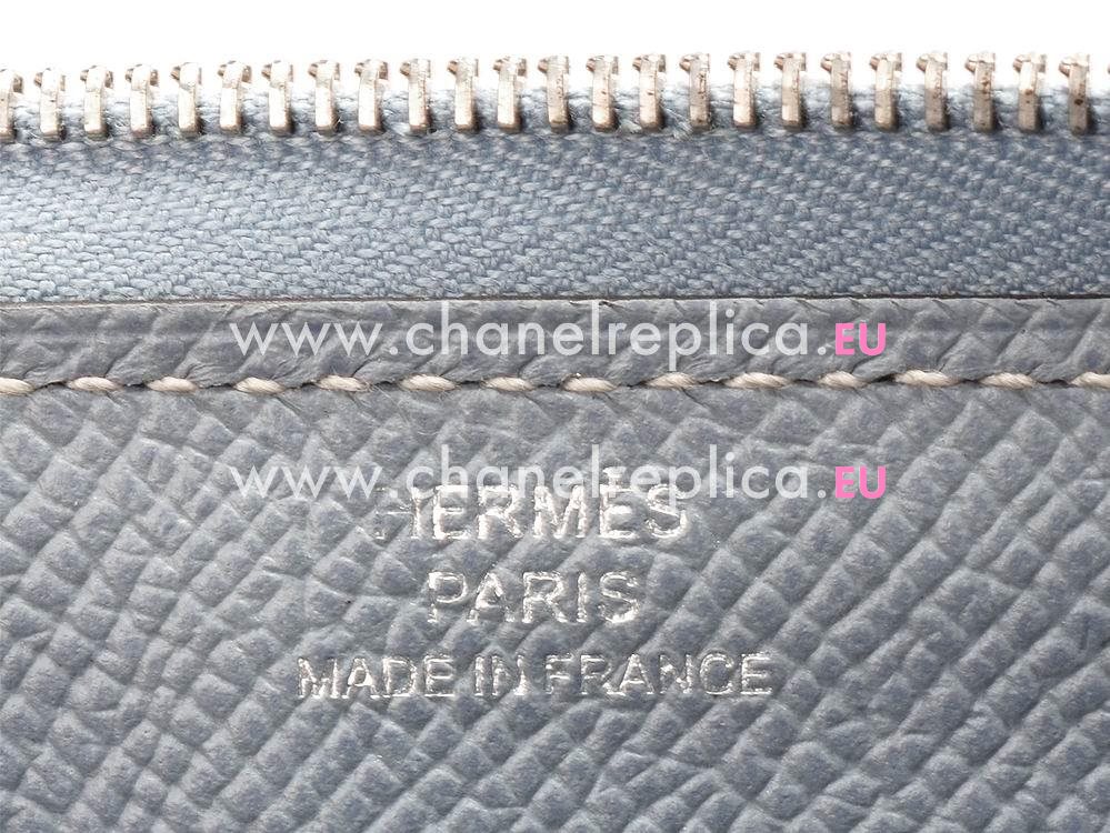 Hermes Azap Epsom Leather Long Wallet Blue Gray H49144