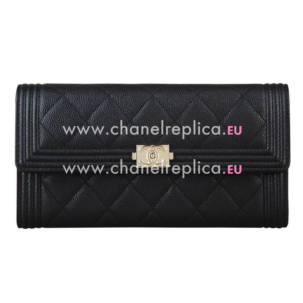 Chanel Classic Rhomboids Stripe CC Logo Caviar Calfskin Boy Wallet Black C7041511