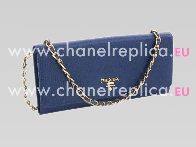 Prada Spring&Summer Cowhide Leather Cluch In Blue P415875