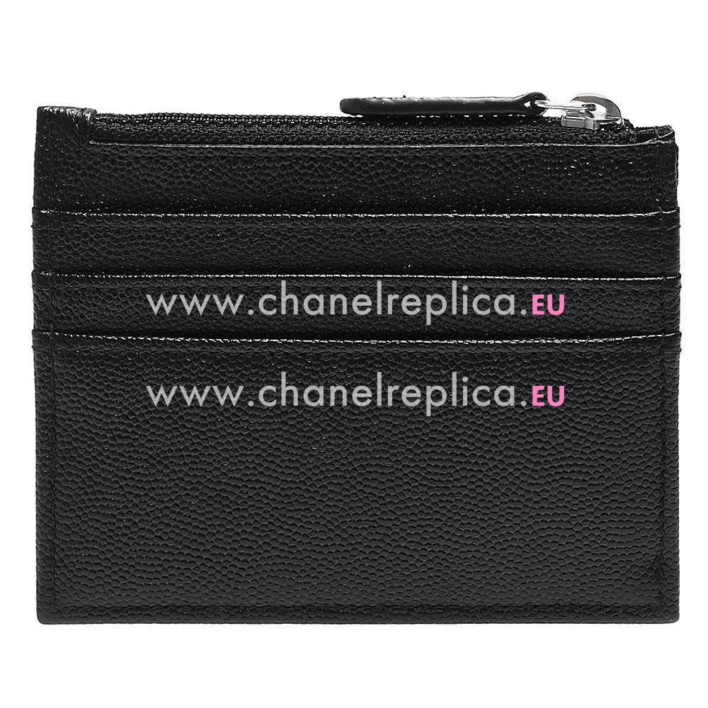 Chanel Classic Enamel CC Logo Caviar Calfskin Zipper Card Holder Black C6111104