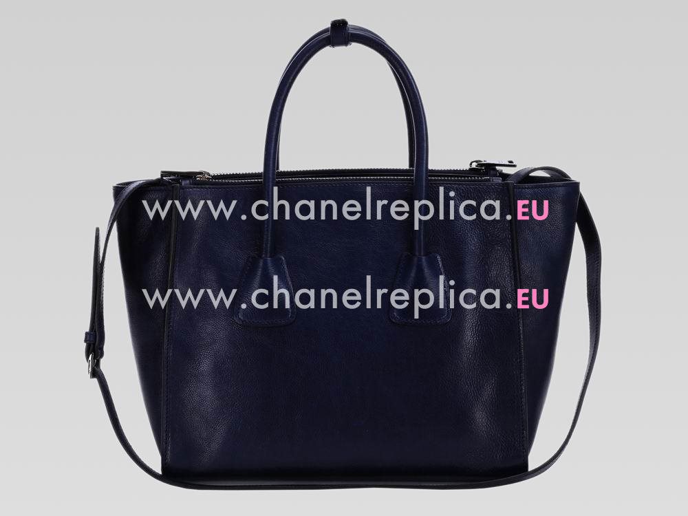 Prada Glace Calfskin Triangle Logo Handhand Dark Blue P467435