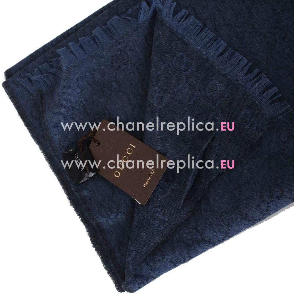Gucci Classic GG Logo Wool Scarf Dark Blue G7022303