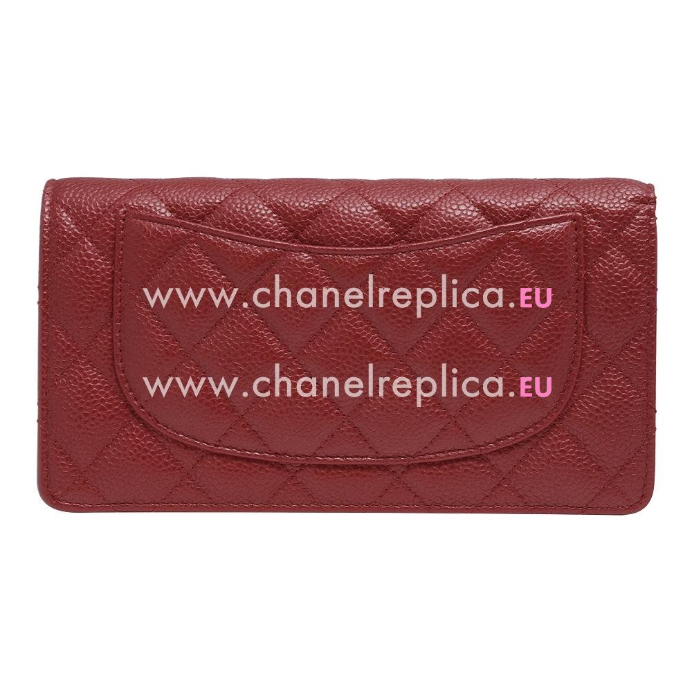 Chanel Caviar Silver CC Long Wallet In Red C56564