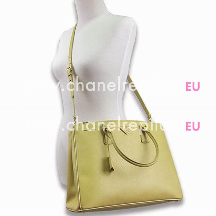 Prada Saffiano Lux Triangle Nzv Large Size Shopping Tote Yellow PRB1786T