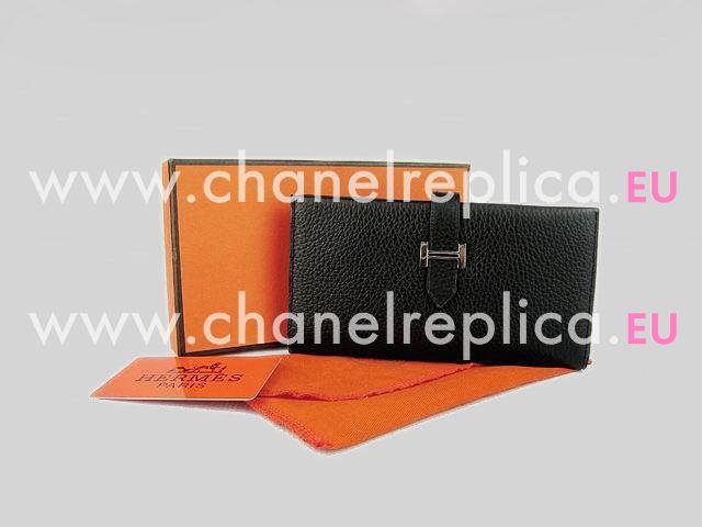 Hermes Dogon Clemence Leather Wallet In Black H0005I