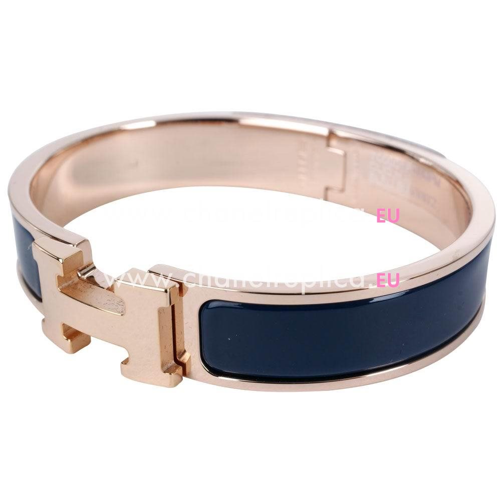 Hermes Clic H Logo Alloy R-Bracelet PM Deep Blue/Rose Gold H7021707