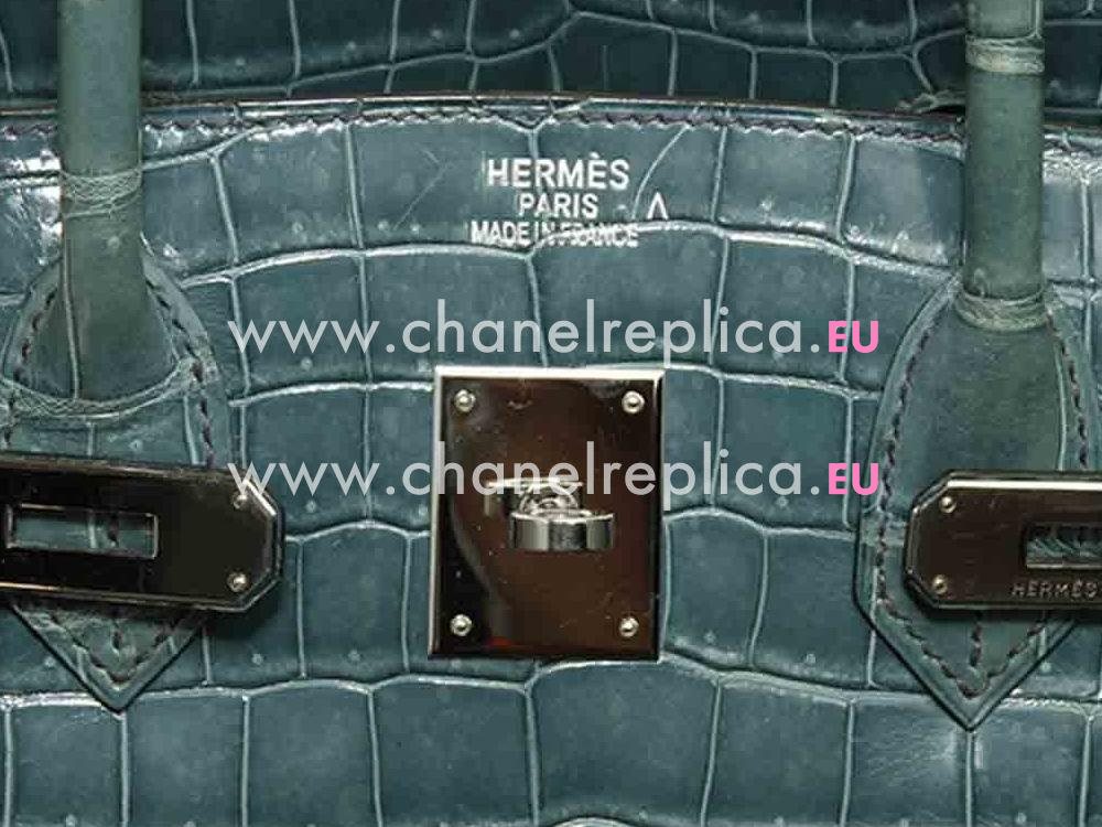 Hermes Birkin 35 Porosus Crocodile Blue Jean Palladium Hand Sew H1035CGS