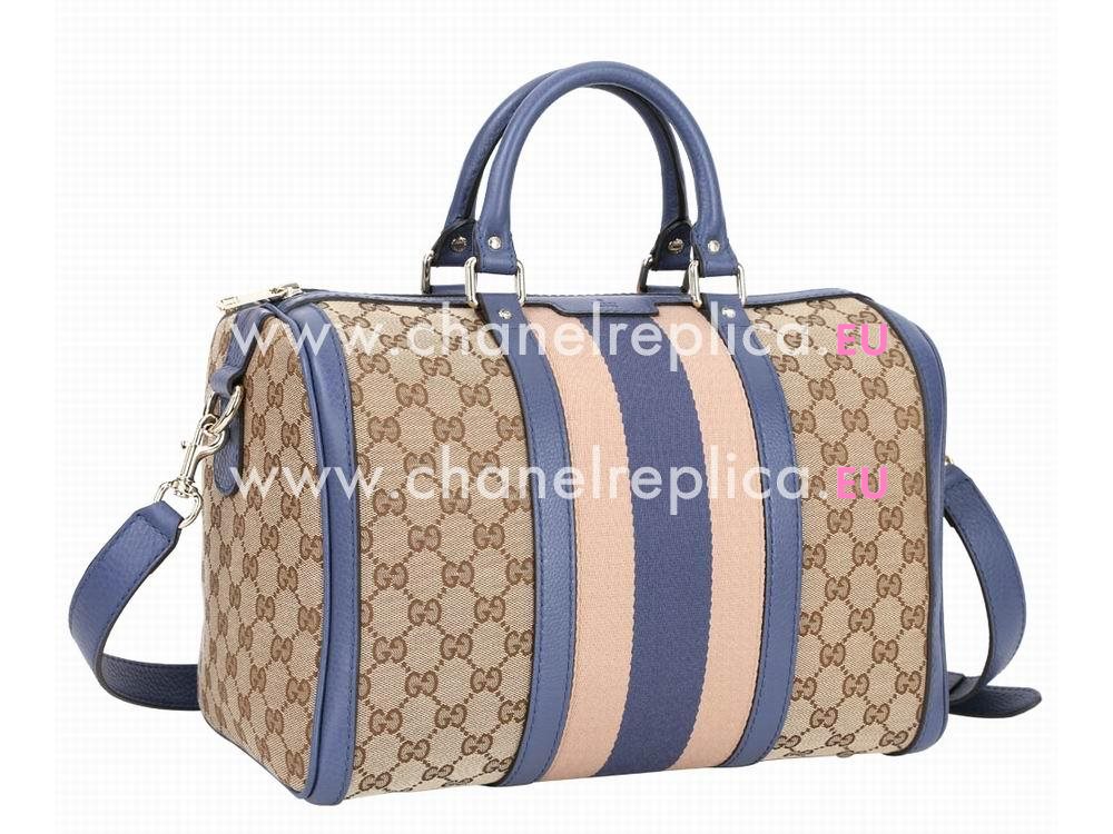 Gucci Vintage Web Blue Calfskin With GG Fabric Boston Bag G63835