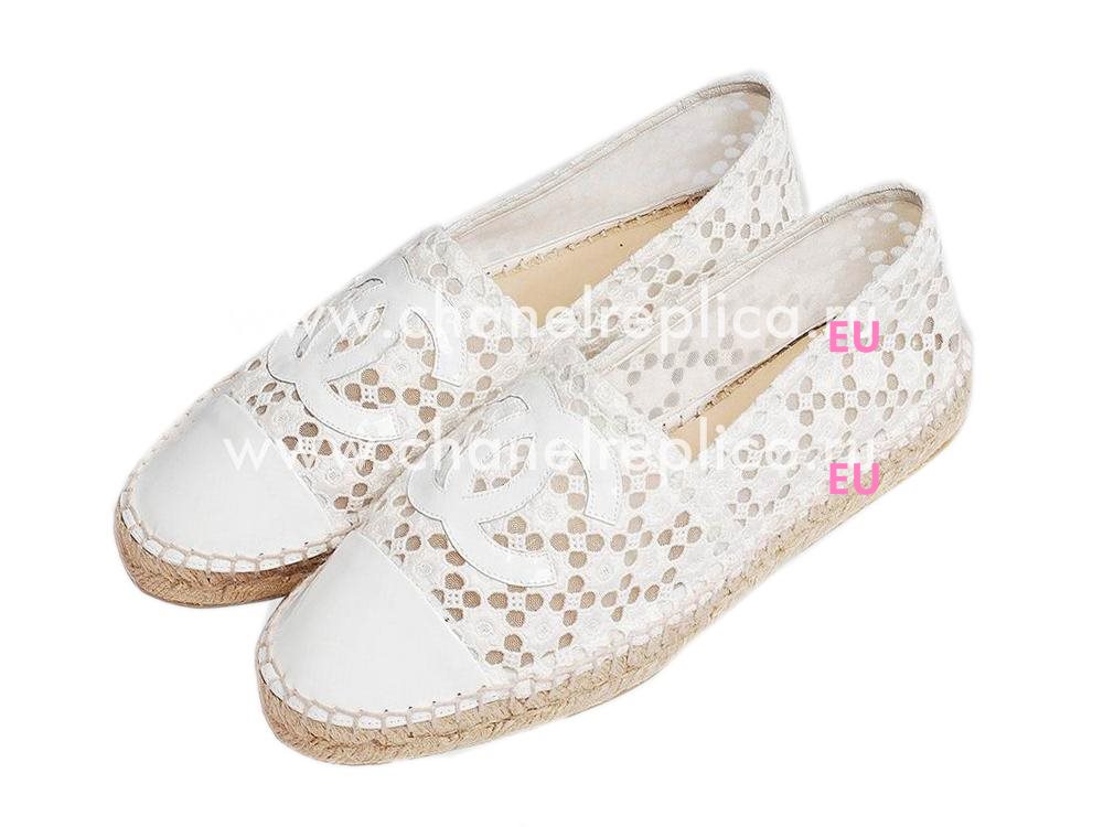 Chanel CC Patent Leather Espadrilles Penelope Shoes G29762-WHITE