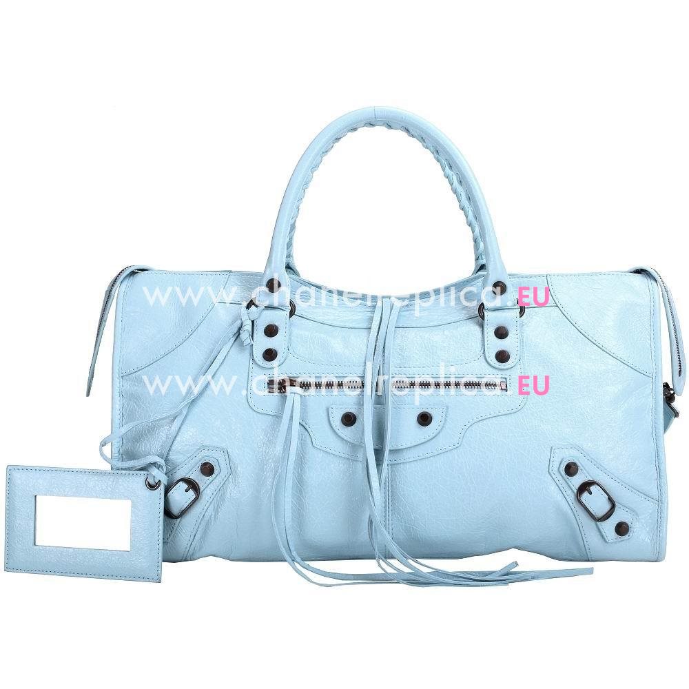 Balenciage Part Time Lambskin Aged Brass hardware Bag Pink Blue B5267154