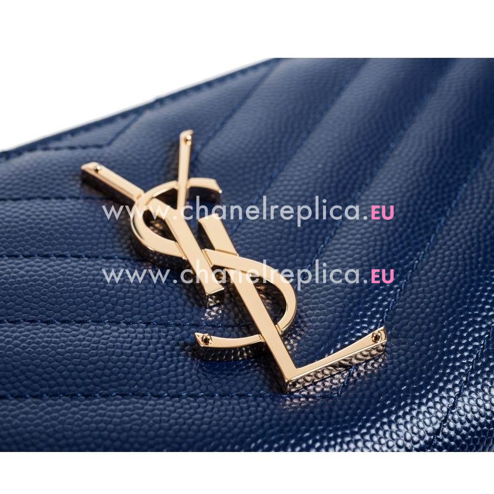 YSL Saint Laurent Caviar Calfskin Y Wallets In Blue YSL5783225