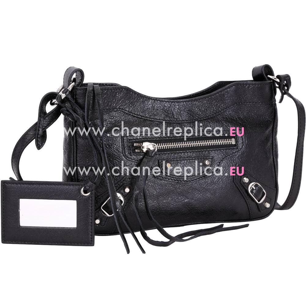 Balenciaga HIP Classic City Silvery Button Sheepskin Bag Black B7050706