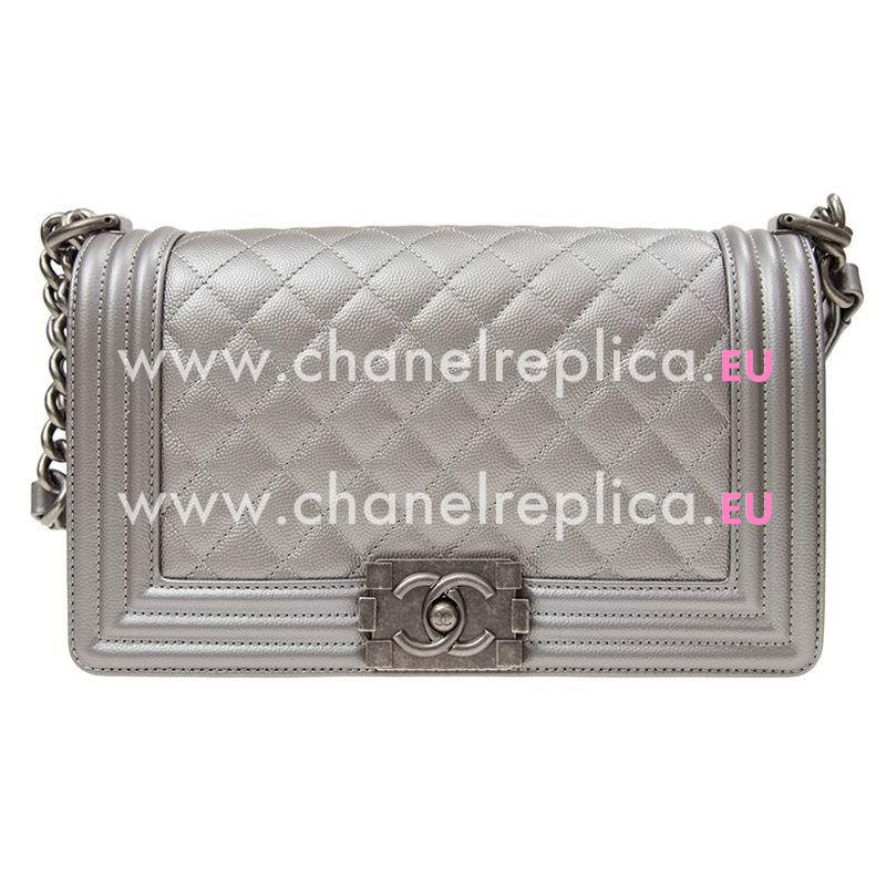 Chanel Light Grey Calfskin Leather Medium Boy Bag Anti-silver Hardware A67086CLGREY