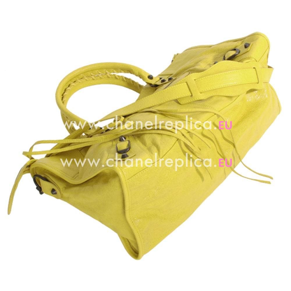 Balenciage Part Time Calfskin Aged Brass hardware Bag Lemon Yellow B2055089