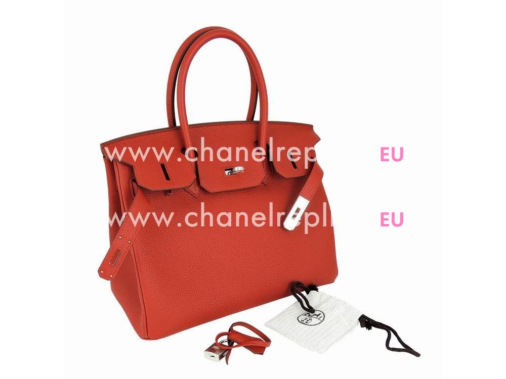 Hermes Birkin 30 Orange Red 5E Togo Leather Palladium Hardware Hand Sewing BK30-5E-TG-R-N