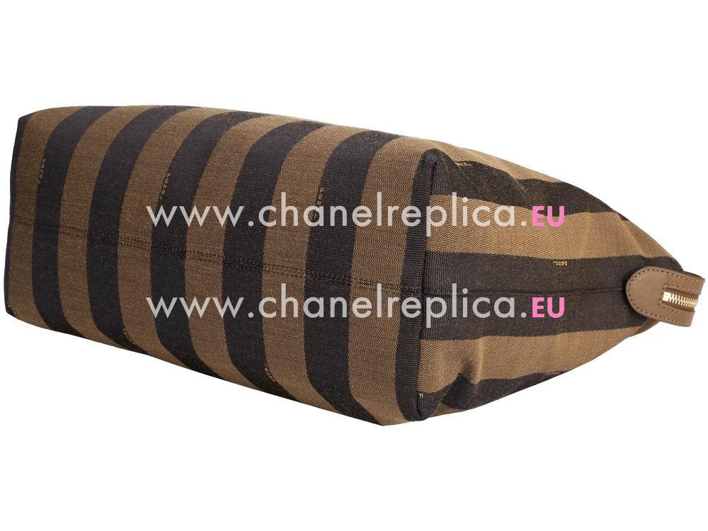 Fendi Pequin Hobo Canvas Calfskin Handle/Shoulder Stripe Bag Brown F521773